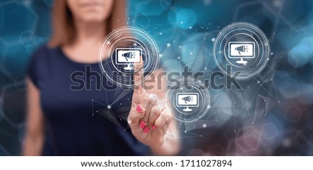 Woman touching an announcement concept on a touch screen with her finger