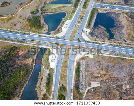 Transport junction traffic road with vehicle movement aerial view by drone