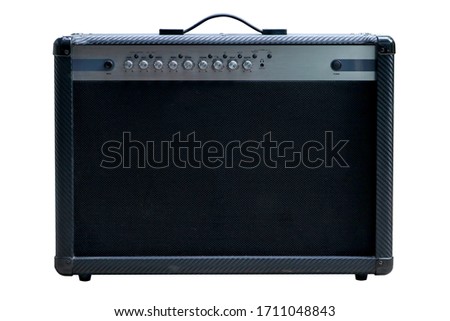 Isolated black modern combo amplifier on white background with work path.