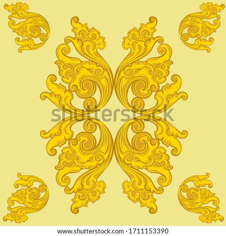 vector illustration, gold color floral stilization, nice pattern for used as border or pattern of textile, abstract flat style.