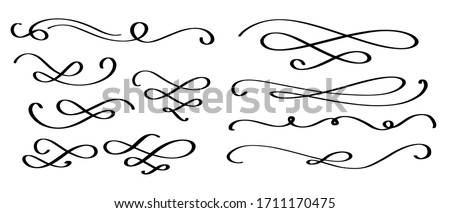 Set of horizontal boarders and dividers, calligraphy flourishes. Classical text decoration collection with vintage ornate elements.
