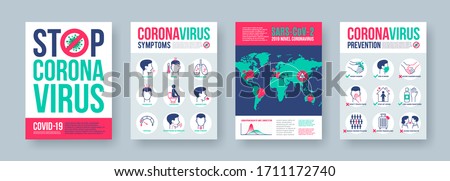 Coronavirus poster set with infographics elements. Novel coronavirus 2019-nCoV banners. Vector illustration. Royalty-Free Stock Photo #1711172740