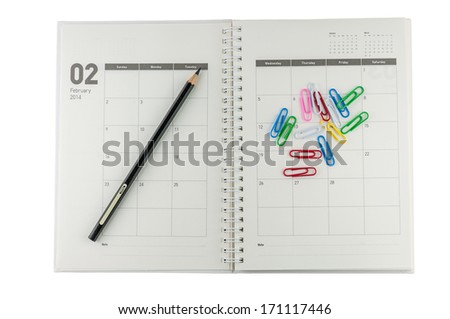 2014 February organizer with pencil & clips.