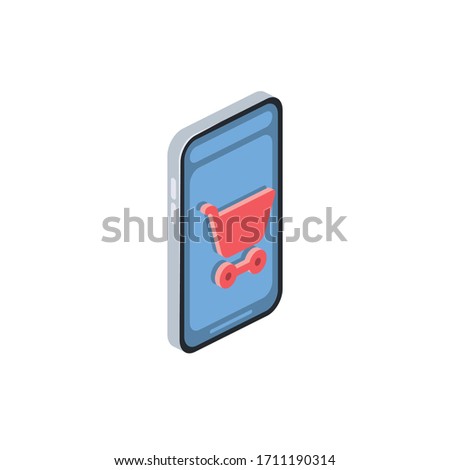 Smartphone basket card mark. Vector 3d isometric, color web icon, new flat style. Creative illustration design, isolated graphic idea for infographics.