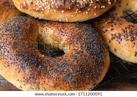 homemade bagel with sesame,poppy and flax