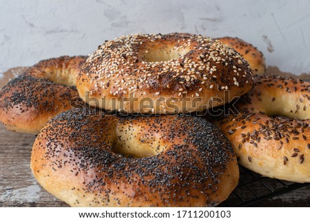 homemade bagel with sesame,poppy and flax