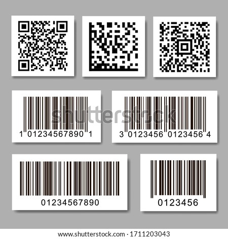 Set of barcode stickers. QR code label collection.