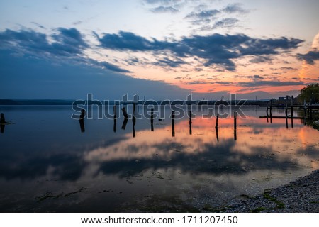 Beautiful sunset photography on the lake coast near Varna town