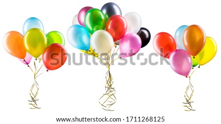 Set of multicolored helium balloons with clipping path. Element of decorations for Birthday party, wedding or festival. Royalty-Free Stock Photo #1711268125