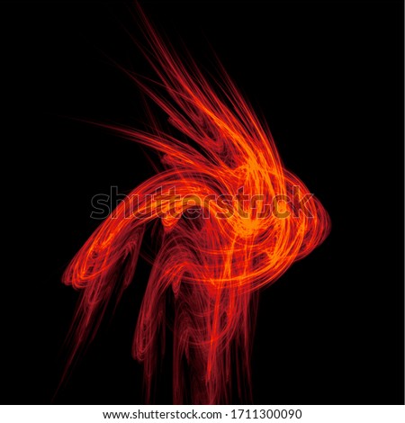 Abstract fractal background with red fantasy fish, 3D illustration