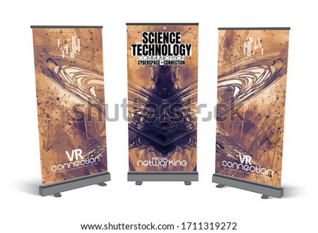 Roll-up banner design, abstract technology concept with 3D rendering background