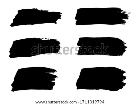 Vector Brush. Set of Black Ink Strokes. Grunge Dirty Stylish Elements. Vector Paintbrush Ink. Modern Textured Paint. Freehand Drawing. Distressed Vector. Geometric Artwork. Black Brush Elements.