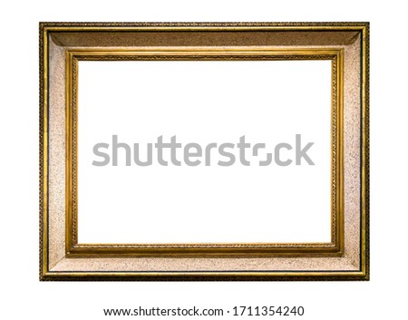 Rectangle decorative golden picture frame isolated on white background with clipping path