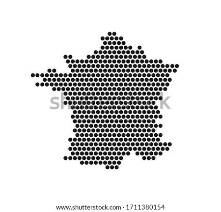 Vector France contour isolated on white. Black french silhouette in dotted style for web icon or travel illustration.