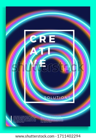 Neon poster, retro design, 80s Sci-Fi pattern, Futuristic Background. Flyer template. Shapes, motion, abstract, geometric vector illustration for music party invitation, minimalist banner, 1980 print.