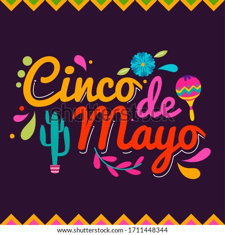 5 De mayo poster with flowers, maracas and cactus - Vector