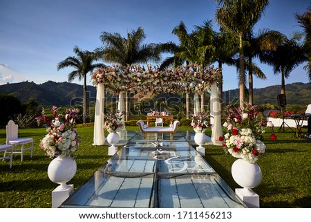 Decorative flower arrangement for event in roses