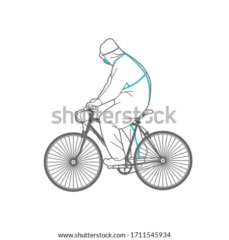 Man in protective clothing on a bicycle. Line art illustration.