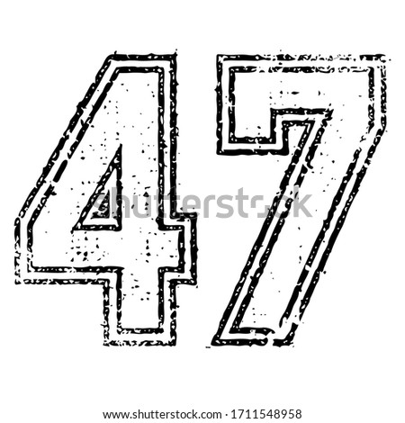47 Classic Vintage Sport Jersey / Uniform numbers in black with a black outside contour line number on white background for American football, Baseball and Basketball