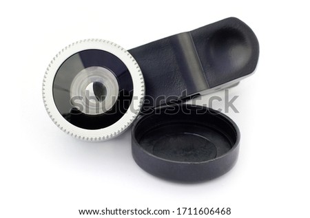 Wide Lens for cell phone camera and clip isolated on white background