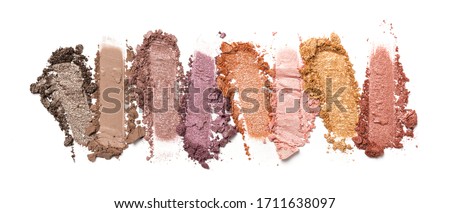 Flat lay of brush stroke. Broken shiny color eyeshadow as sample of cosmetic beauty product isolated on white background
 Royalty-Free Stock Photo #1711638097