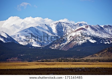 Snowy Colorado Mountains Near Fairplay, Colorado, United States. Rocky Mountains Landscape in a Late Fall. Colorado Photo Collection. Royalty-Free Stock Photo #171165485