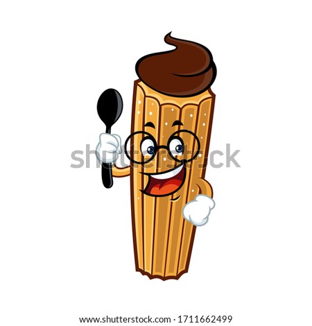 Vector mascot, cartoon, and illustration of a churro glasses and holding spoon