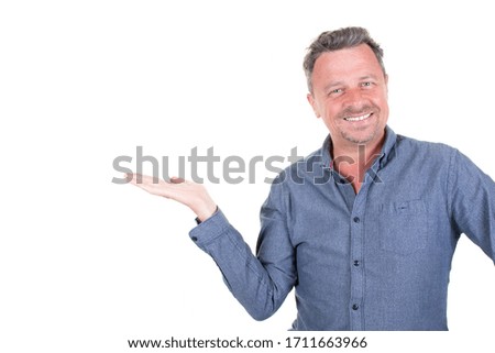 handsome man caucasian businessman presentation smiling posture on white background