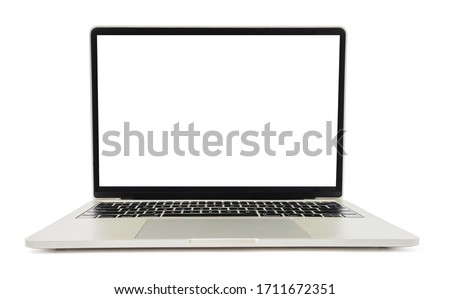 Laptop with blank screen or mock up computer for apply screen display on web and app isolated on white background with clipping path Royalty-Free Stock Photo #1711672351