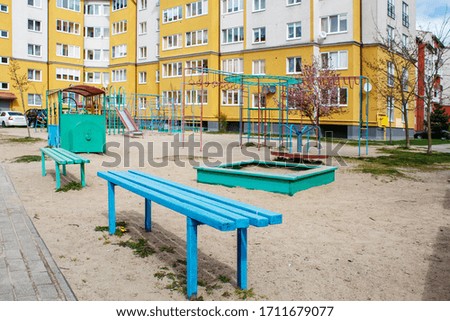 empty quarantined playground on sunny spring day