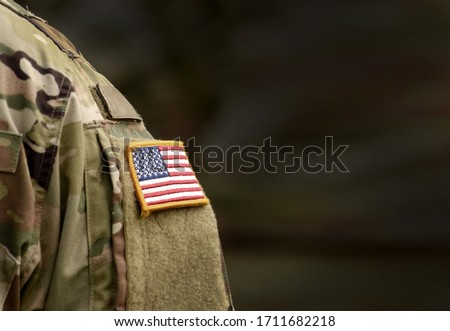 Memorial day. Veterans Day. US soldier. US Army. The United States Armed Forces. Military forces of the United States of America. Empty space for text Royalty-Free Stock Photo #1711682218