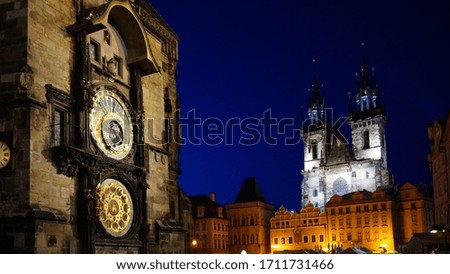 golden clock in prague at night Royalty-Free Stock Photo #1711731466