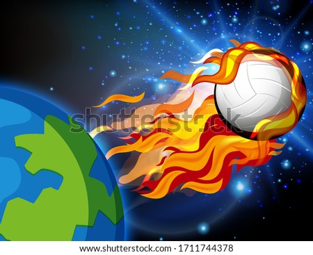 Volleyball on fire shooting out of the earth illustration