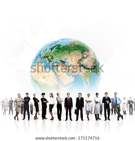 Group of successful confident businesspeople. Globalization concept. Elements of this image are furnished by NASA