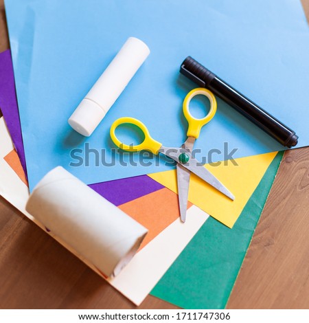 step by step instructions. Step 1 Create a paper craft from the toilet  sleeve. Cheerful halloween cute monster diy colored  scissors glue. Child tutorial education is an idea for creativity. Simple 