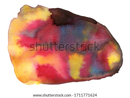 Colorful stain, modern creative abstract watercolor hand drawn textured spot isolated on white background. Good for decoration, text design, template.