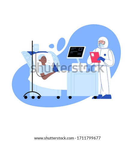 Professional doctor wearing covid-19 protection suit checking up the patient at the hospital. Virus outbreak concept Royalty-Free Stock Photo #1711799677