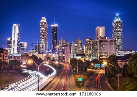 Atlanta, Georgia, USA skyline over Freedom Parkway.