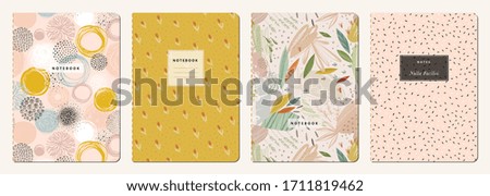 Cover page templates. Universal abstract layouts. Applicable for notebooks, planners, brochures, books, catalogs etc. Seamless patterns and masks used, easy to re-size. Vector. Royalty-Free Stock Photo #1711819462