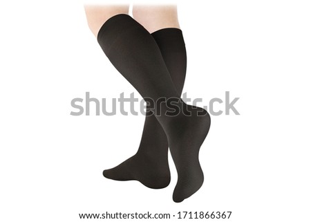 Medical Compression Stockings for varicose veins and venouse therapy. Compression Hosiery.  Sock for sports isolated on white background Royalty-Free Stock Photo #1711866367