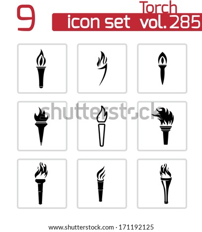 Vector black torch icons set on white background