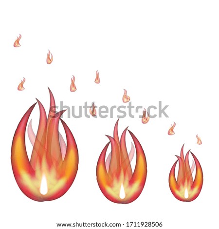 Collection with fire realistic White background, isolated. on white background for concept design. Bright color.