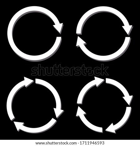 White arrows in the shape of a circle with a gap on a black background. Vector illustration. Stock Photo.