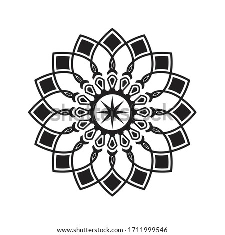 Ornament Mandala Vector black and white hand drawn. Beautiful element round pattern for decorative style