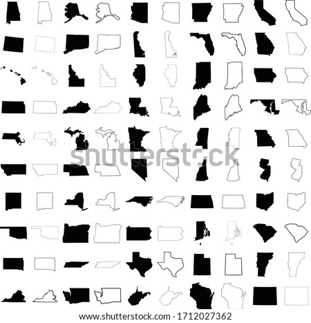 All 50 States USA States Silhouette and Outline Vector Royalty-Free Stock Photo #1712027362