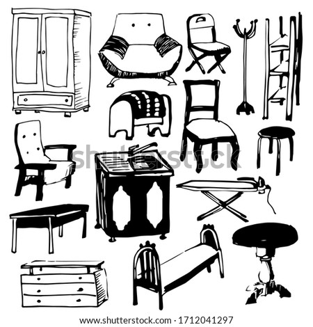 furniture set black and white sketch