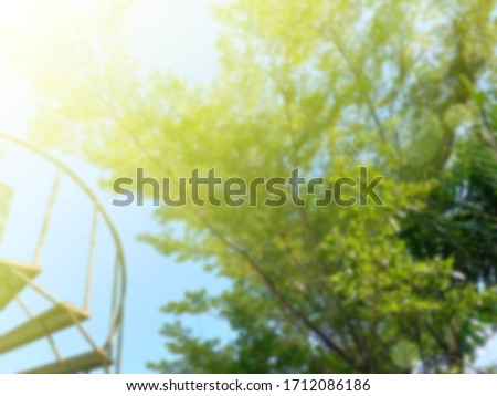 Blurred nature green tree and 
Spiral staircase with sun light abstract background. can be used for display or montage your products.