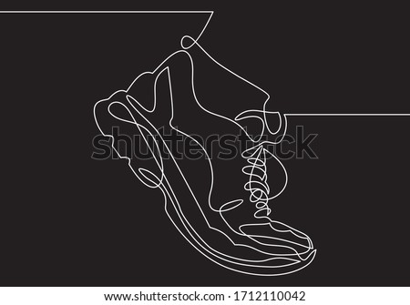 Vector illustration of sneakers. Sports shoes in a line style. Continuous one line