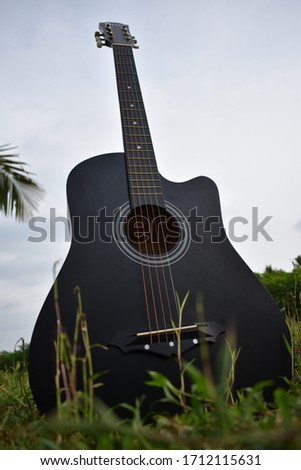 a beautiful guitar in a ground Photography