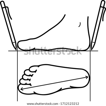 Foot size measurement for shoes. Vector outline icon.